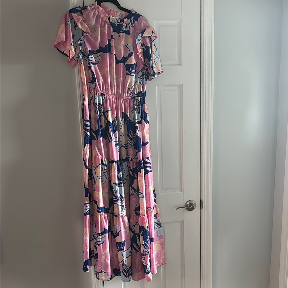 Floral Pink and Blue Maxi Dress